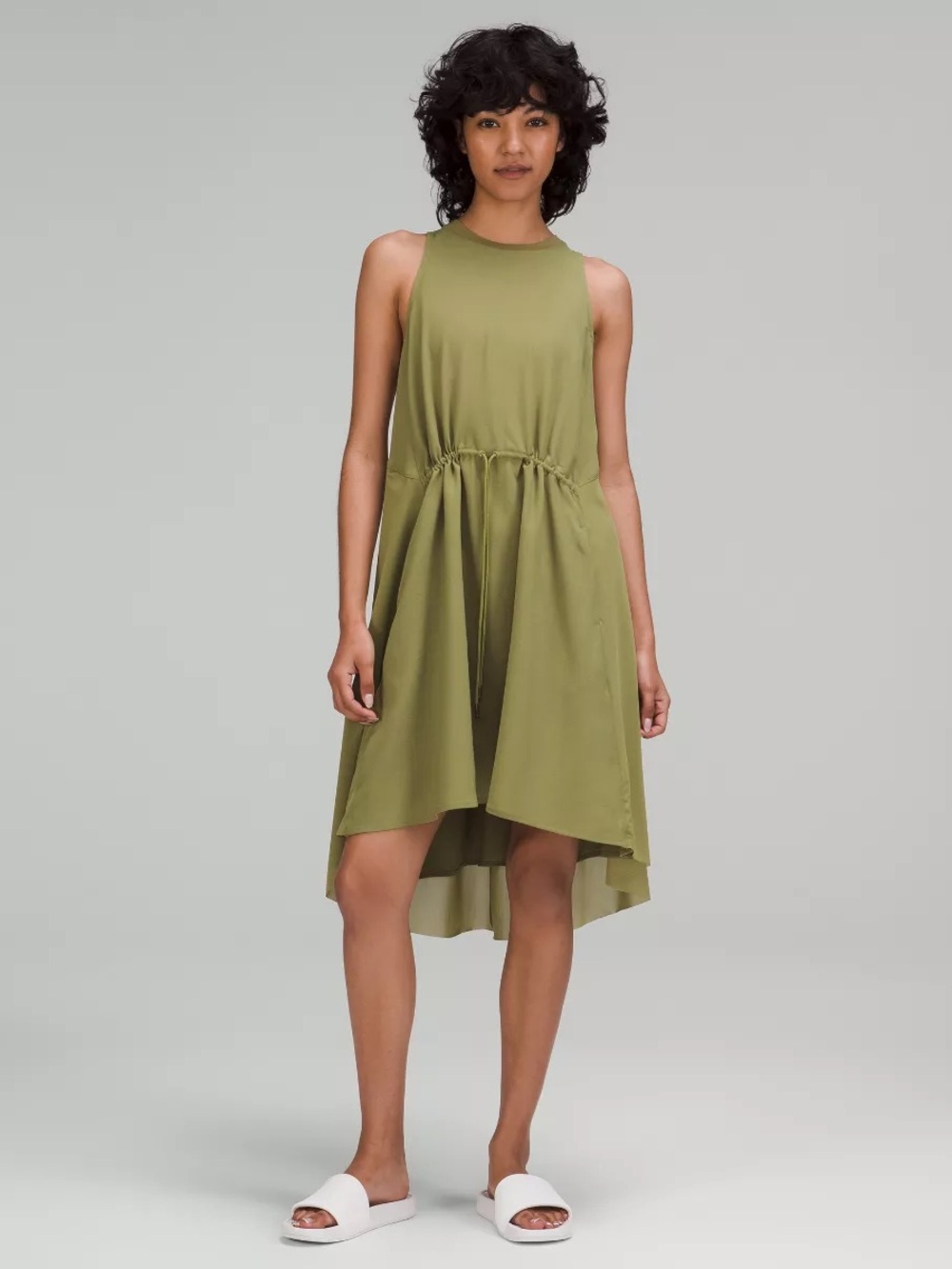 Lululemon Mesh Overlay High-Neck Dress in Bronze Green Sz 6